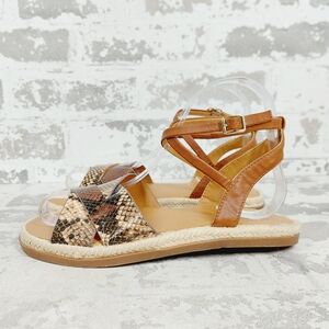 New Nordstrom Rack Women Polly Flat Cross Snake Brown Ankle Strap.Sandals i874